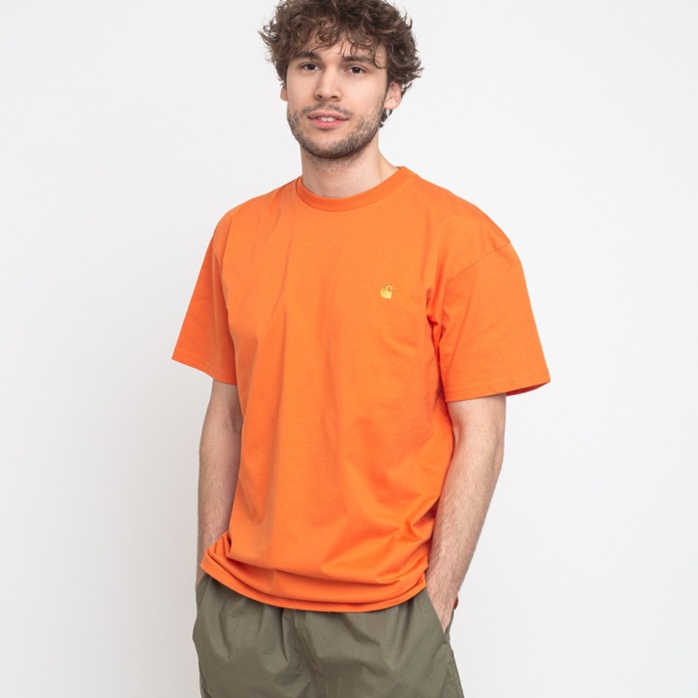 Carhartt WIP S/S Chase T-Shirt Orange Work In Progress Embroidered Cotton Tee